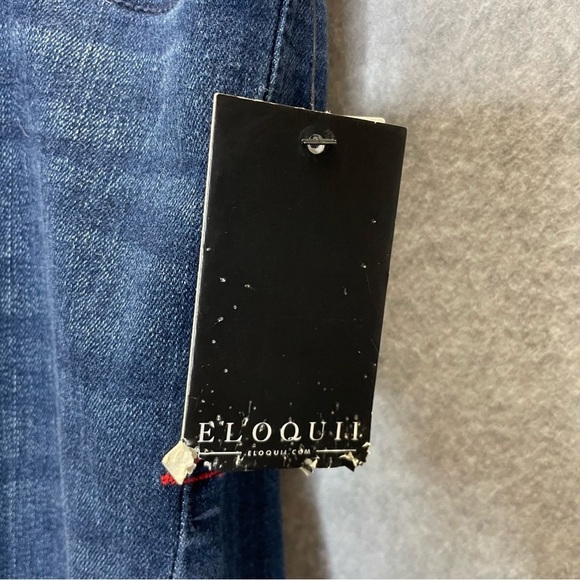 Eloquii “One of a Kind” Embroidered Raw Hem High Rise Ankle Stretch Jeans - Picture 7 of 12